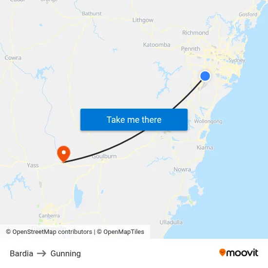 Bardia to Gunning map