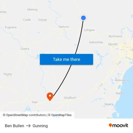 Ben Bullen to Gunning map
