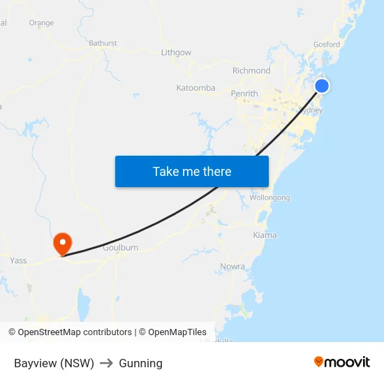 Bayview (NSW) to Gunning map
