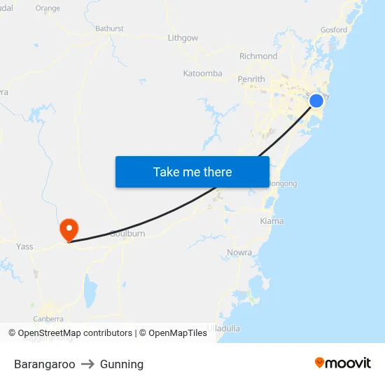 Barangaroo to Gunning map