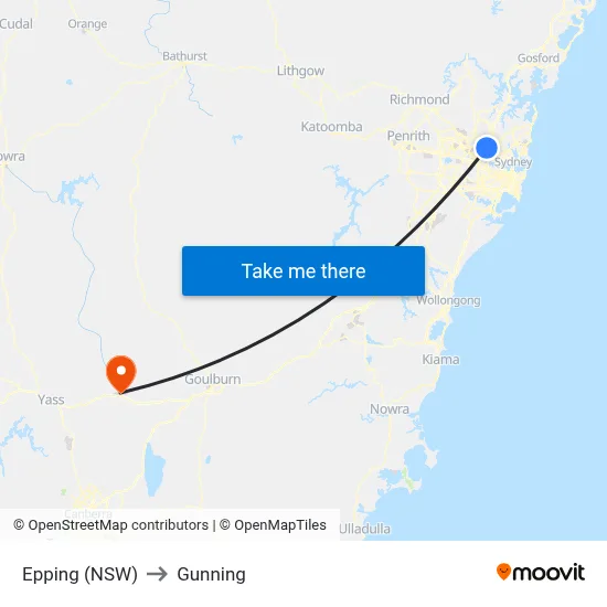 Epping (NSW) to Gunning map