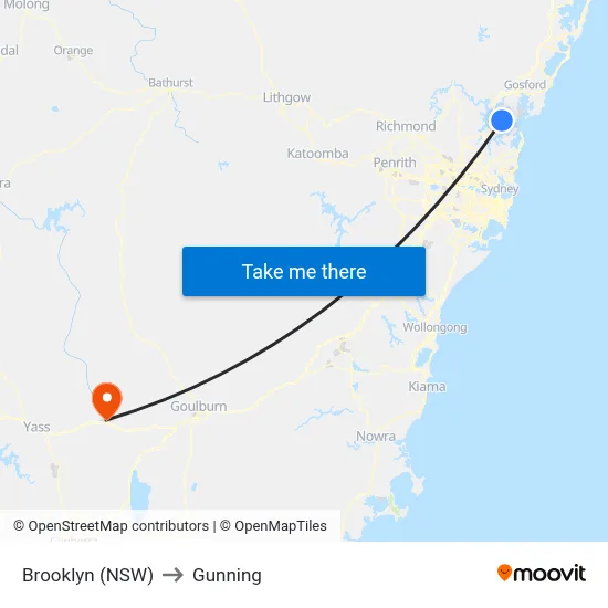 Brooklyn (NSW) to Gunning map