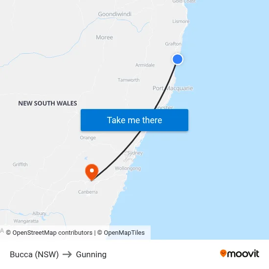 Bucca (NSW) to Gunning map