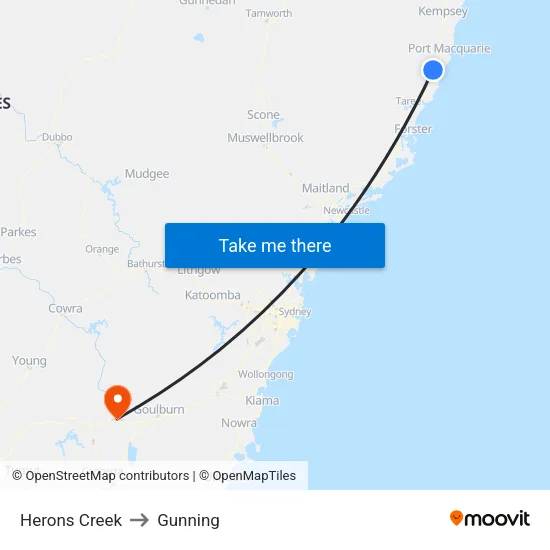 Herons Creek to Gunning map
