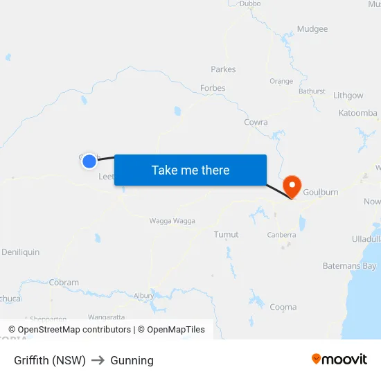 Griffith (NSW) to Gunning map