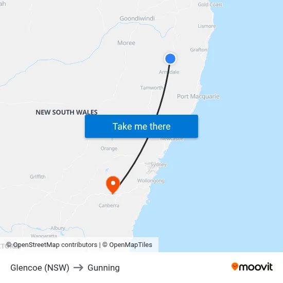 Glencoe (NSW) to Gunning map