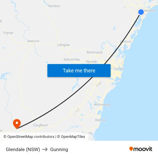 Glendale (NSW) to Gunning map