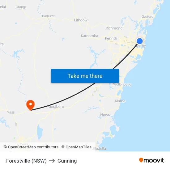 Forestville (NSW) to Gunning map
