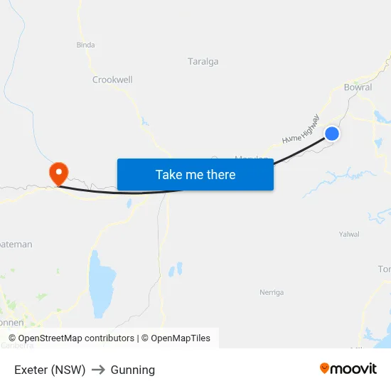 Exeter (NSW) to Gunning map