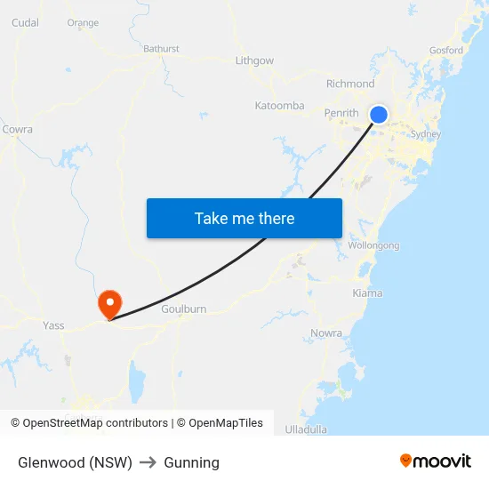 Glenwood (NSW) to Gunning map