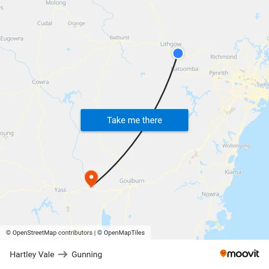 Hartley Vale to Gunning map