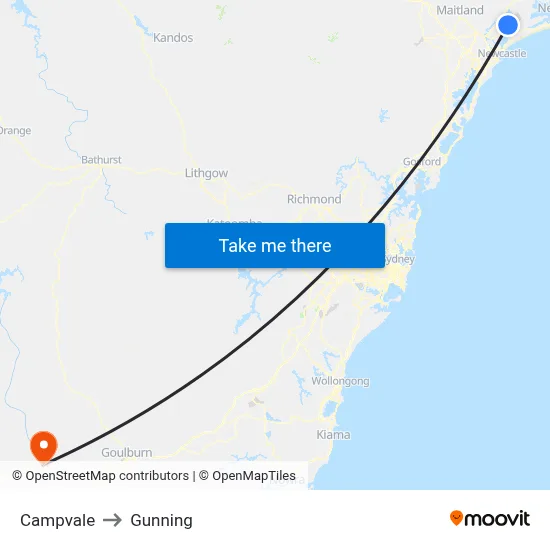 Campvale to Gunning map