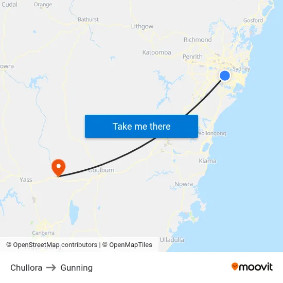 Chullora to Gunning map