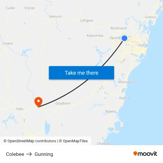 Colebee to Gunning map
