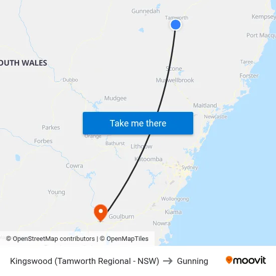 Kingswood (Tamworth Regional - NSW) to Gunning map