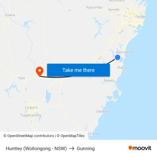Huntley (Wollongong - NSW) to Gunning map