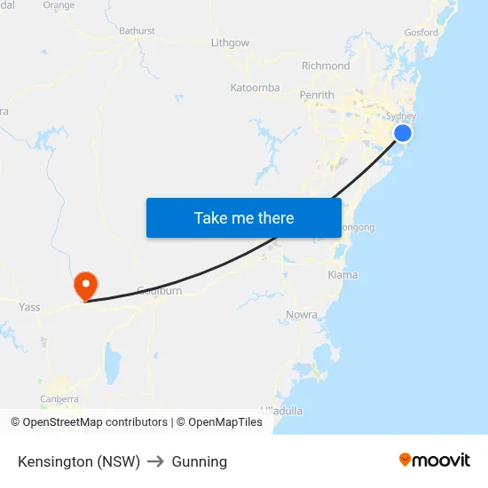 Kensington (NSW) to Gunning map