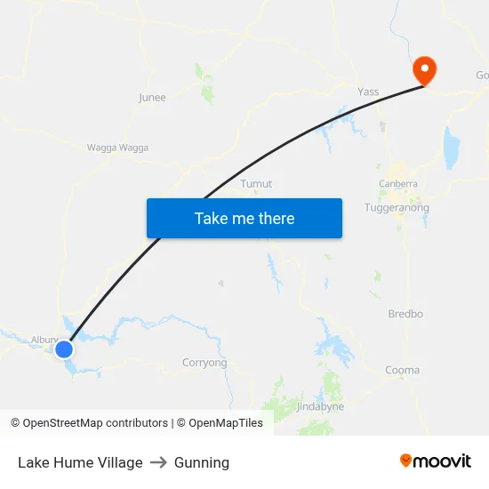 Lake Hume Village to Gunning map