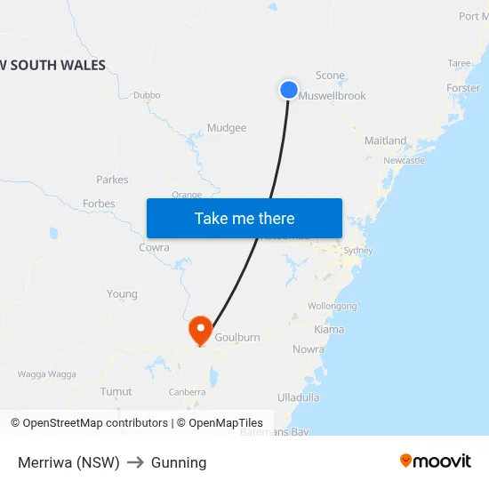 Merriwa (NSW) to Gunning map