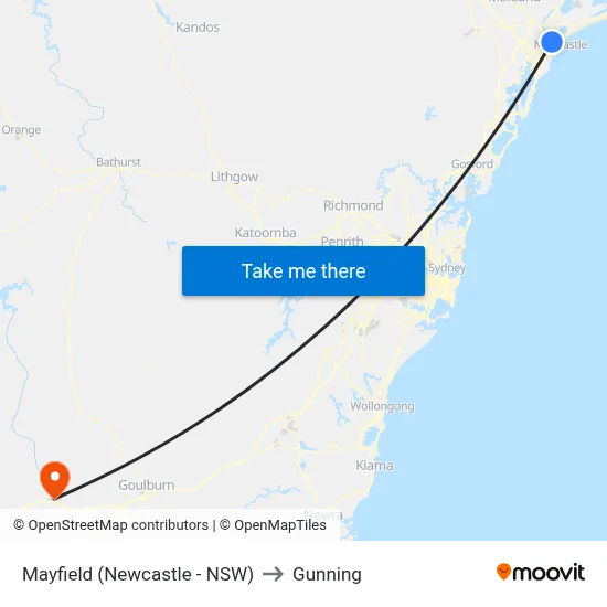 Mayfield (Newcastle - NSW) to Gunning map