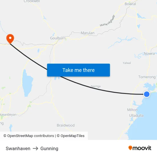 Swanhaven to Gunning map