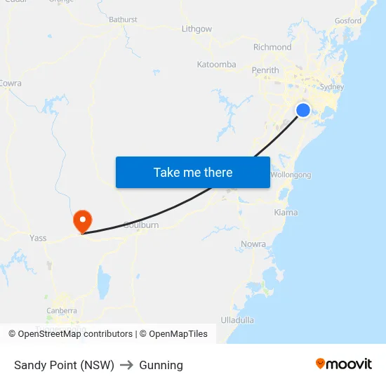 Sandy Point (NSW) to Gunning map