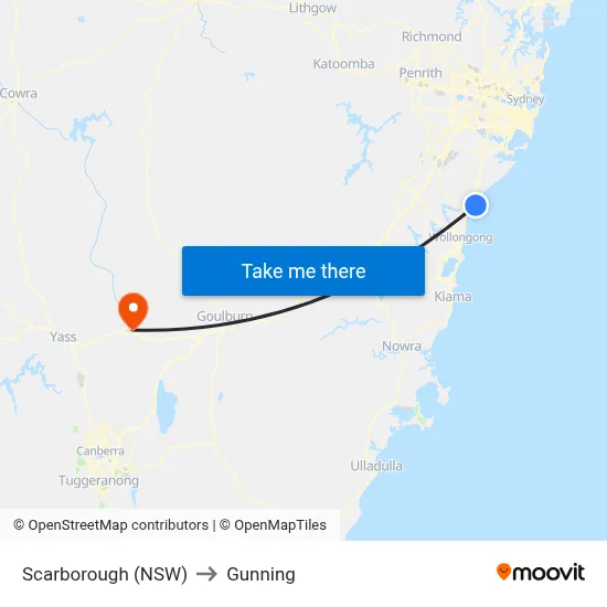 Scarborough (NSW) to Gunning map