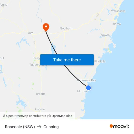 Rosedale (NSW) to Gunning map