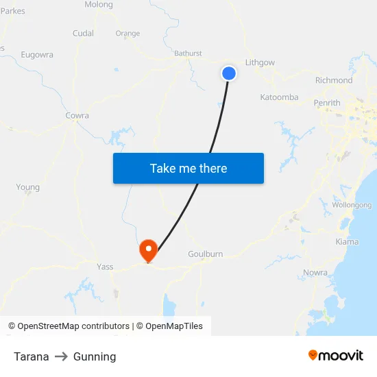 Tarana to Gunning map