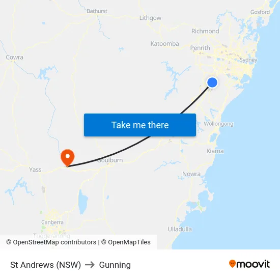 St Andrews (NSW) to Gunning map