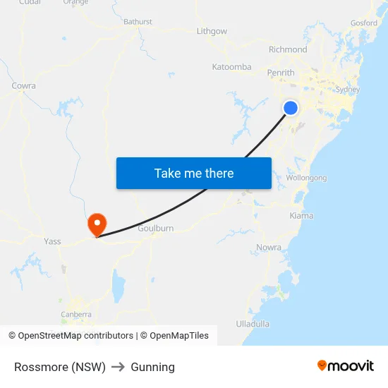 Rossmore (NSW) to Gunning map