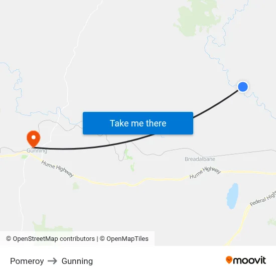 Pomeroy to Gunning map