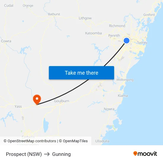 Prospect (NSW) to Gunning map