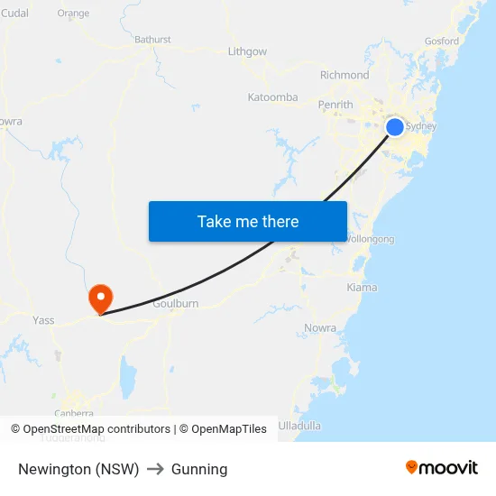 Newington (NSW) to Gunning map