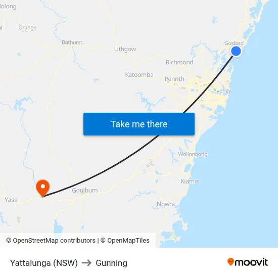 Yattalunga (NSW) to Gunning map
