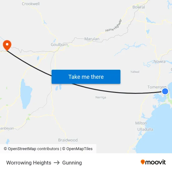 Worrowing Heights to Gunning map