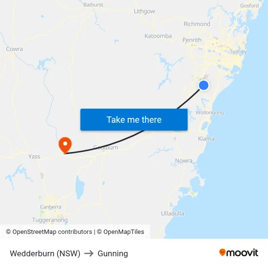 Wedderburn (NSW) to Gunning map