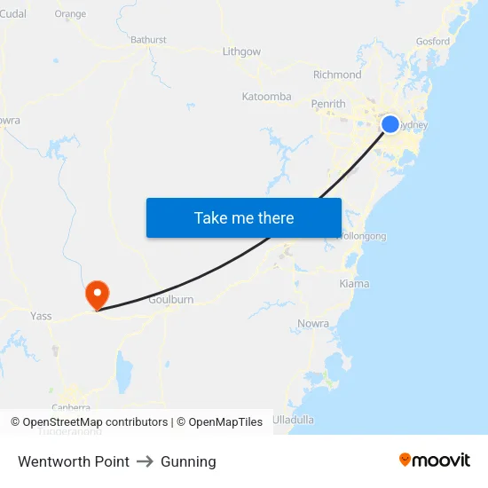 Wentworth Point to Gunning map