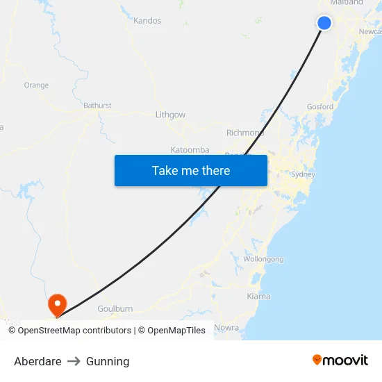 Aberdare to Gunning map