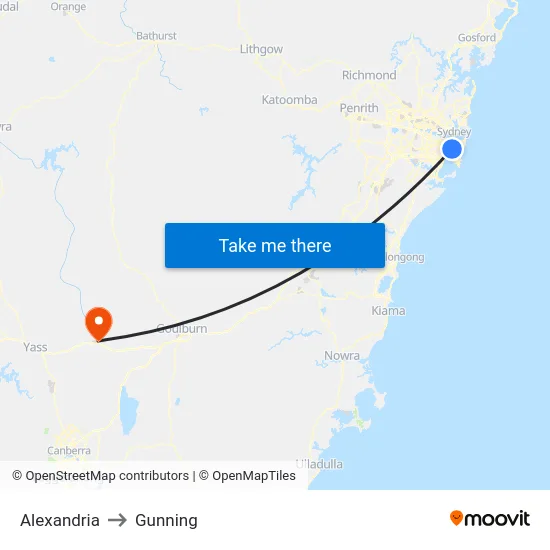 Alexandria to Gunning map