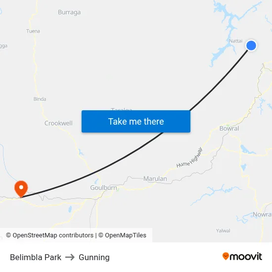 Belimbla Park to Gunning map