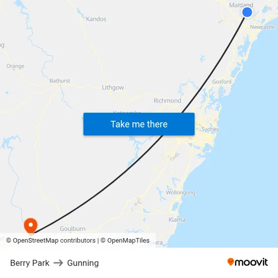 Berry Park to Gunning map