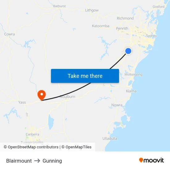 Blairmount to Gunning map