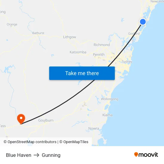 Blue Haven to Gunning map