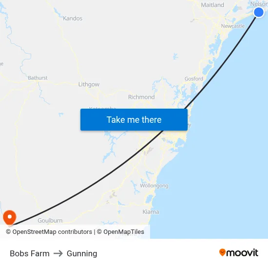Bobs Farm to Gunning map
