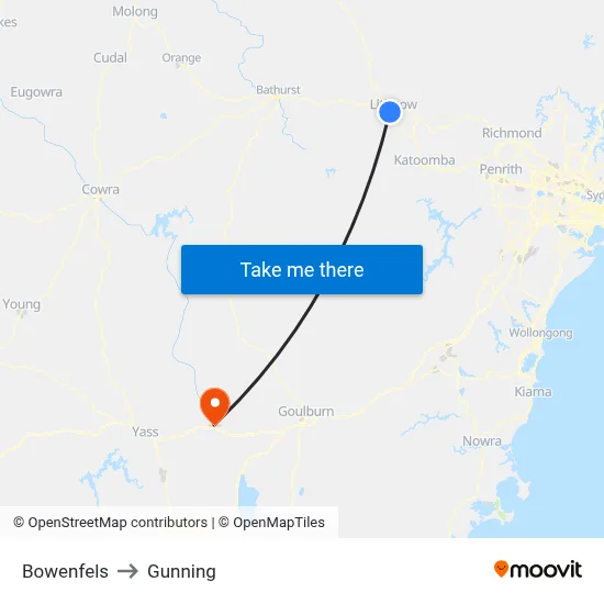Bowenfels to Gunning map