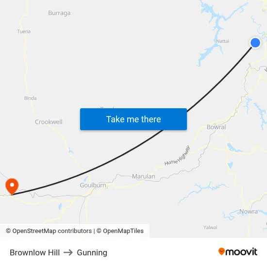Brownlow Hill to Gunning map