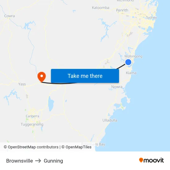 Brownsville to Gunning map