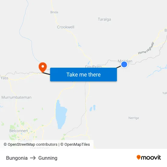 Bungonia to Gunning map