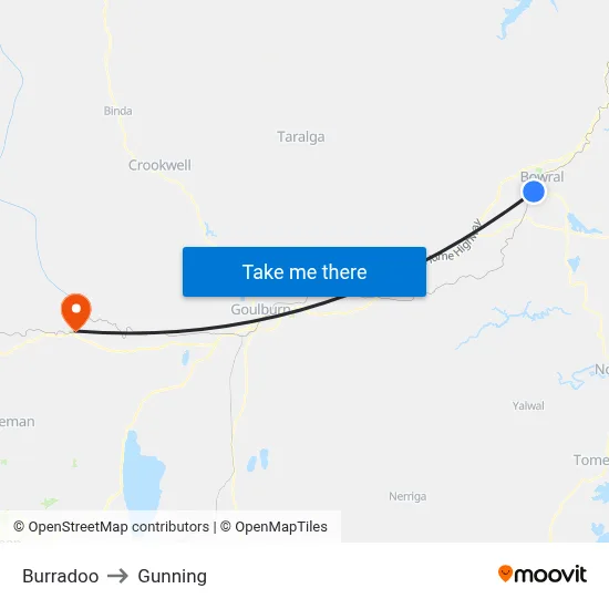 Burradoo to Gunning map